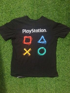 Sony PlayStation Black T-Shirt with Red, Blue, Yellow, Teal Icons